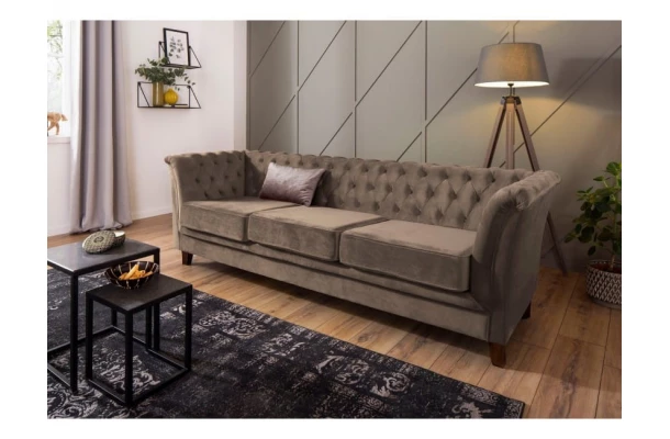 Sofa trzyosobowa z funkcją spania pikowana Chesterfield HASSO - design i funkcjonalnosc w parze