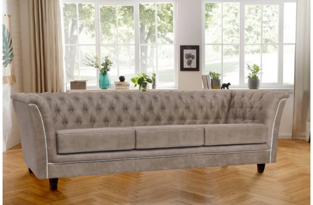 Sofa trzyosobowa z funkcją spania pikowana Chesterfield HASSO - komfortowe