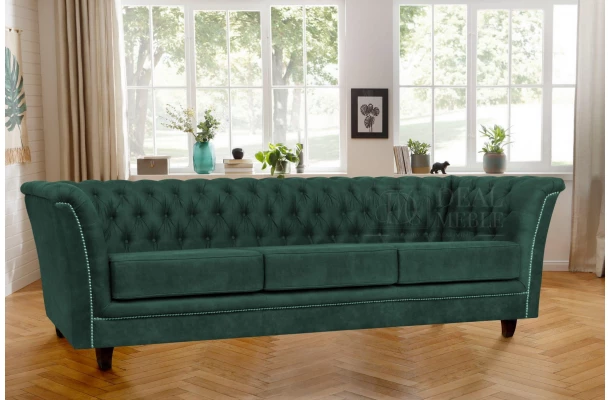 Sofa trzyosobowa z funkcją spania pikowana Chesterfield HASSO - nowoczesne