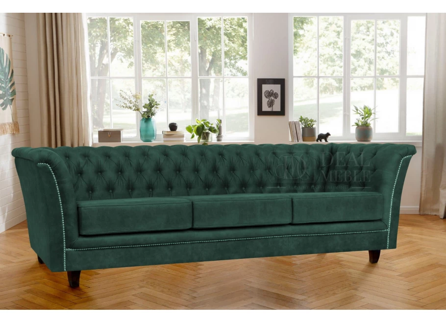 Sofa trzyosobowa z funkcją spania pikowana Chesterfield HASSO