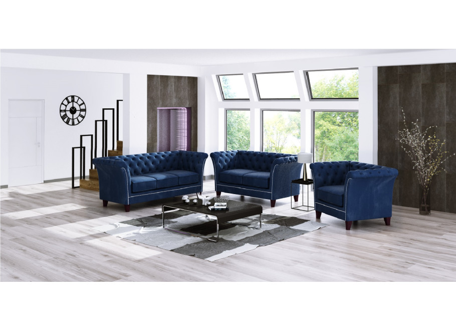 Zestaw mebli pikowanych glamour 3+2+1 HASSO - Riviera 81