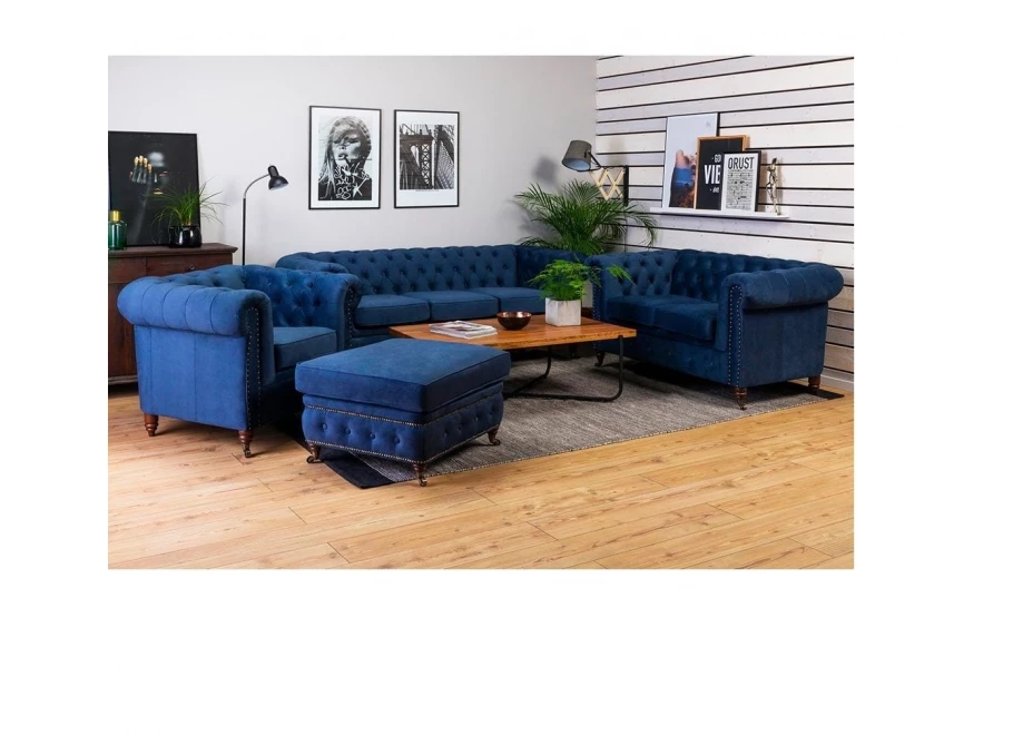 Sofa dwuosobowa z funkcją spania pikowana glamour Chesterfield VINCENT