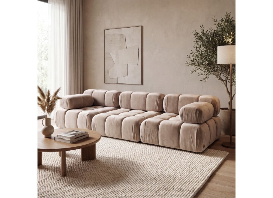 Sofa modułowa Manzoni 2 w welurowej, beżowej tkaninie Riviera 16 - Riviera 16