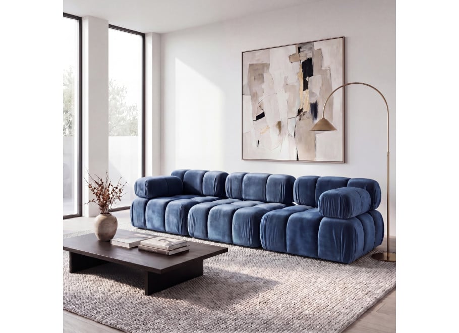 Sofa modułowa Manzoni 2 w welurowej niebieskiej tkaninie, Riviera 81 - Riviera 81