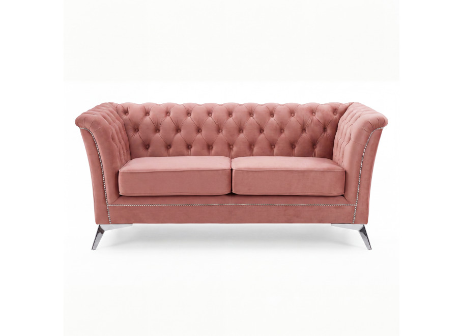 Sofa dwuosobowa, różowa na wysokich srebrnych nogach Hasso Bis 2