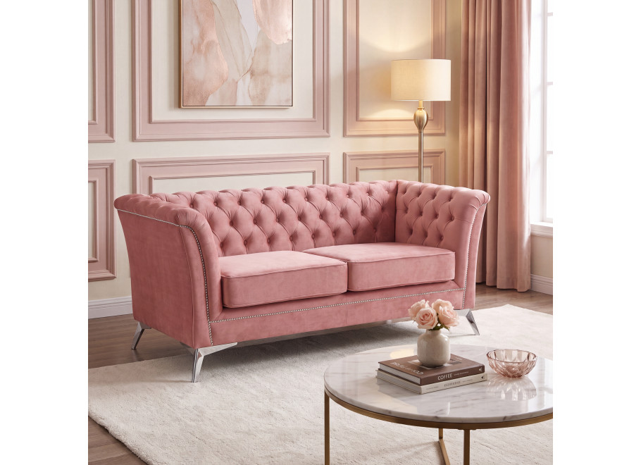 Sofa dwuosobowa, różowa na wysokich srebrnych nogach Hasso Bis - Magic Velvet 2257