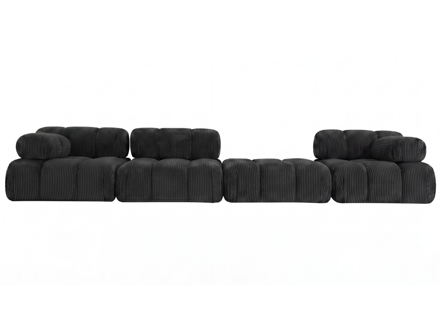 Sofa modułowa Manzoni 3 w sztruksowej czarnej tkaninie, Lincoln 100D - Lincoln 100D