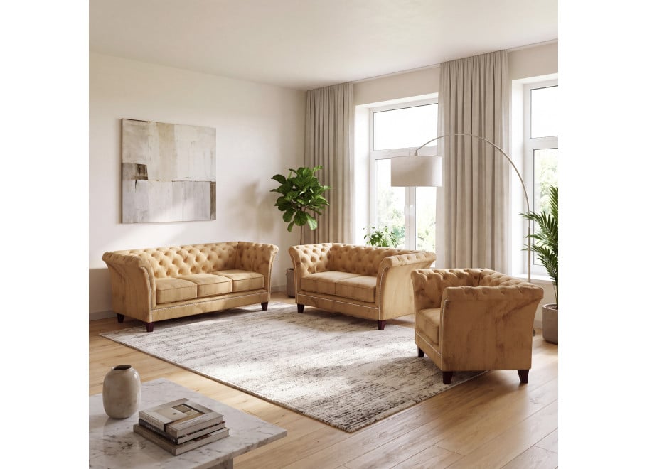 Zestaw mebli pikowanych glamour 3+2+1 HASSO - Riviera 24