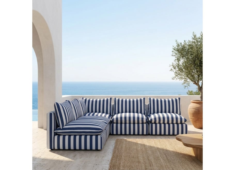 Modułowy narożnik ogrodowy Marvella 2 Niebieska sofa z wodoodpornej tkaniny outdoor