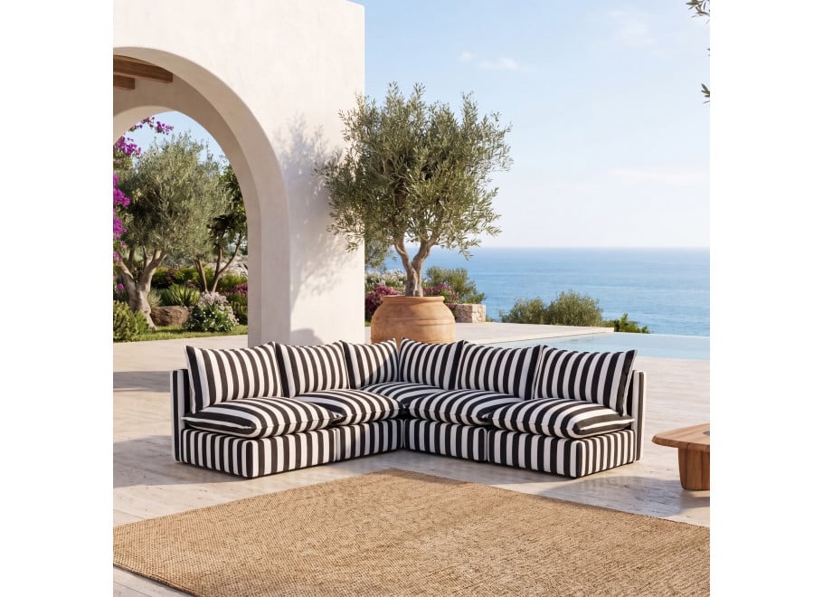 Narożnik ogrodowy Marvella 2 modułowa sofa Outdoor w czarne paski