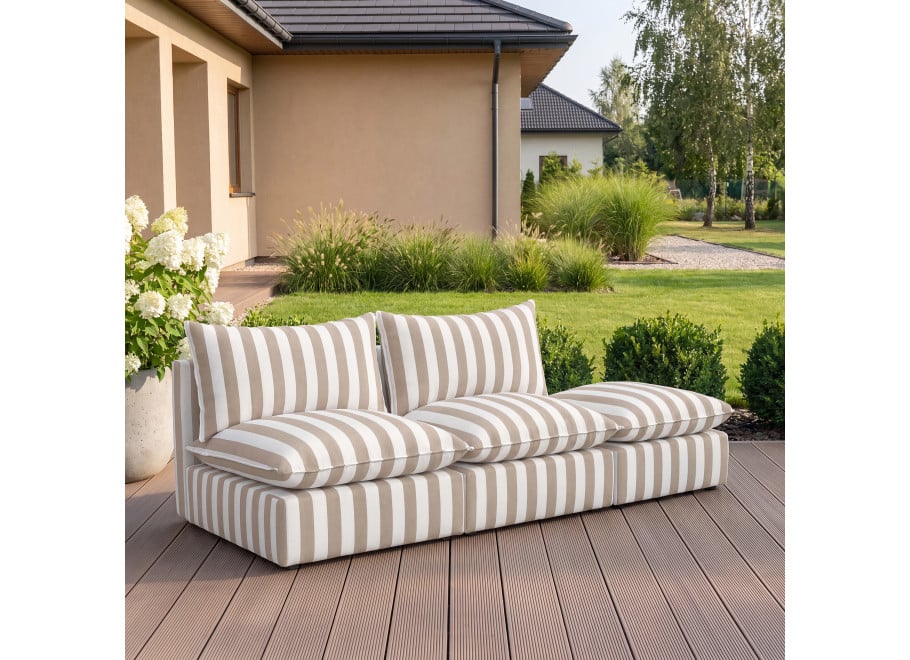 Jasna sofa tarasowa Marvella 3 - Nowoczesna sofa modułowa outdoor w pasy