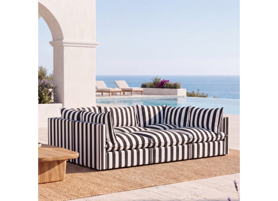 Sofa ogrodowa Marvella 5 w czarne pasy - duża sofa modułowa tkanina outdoor