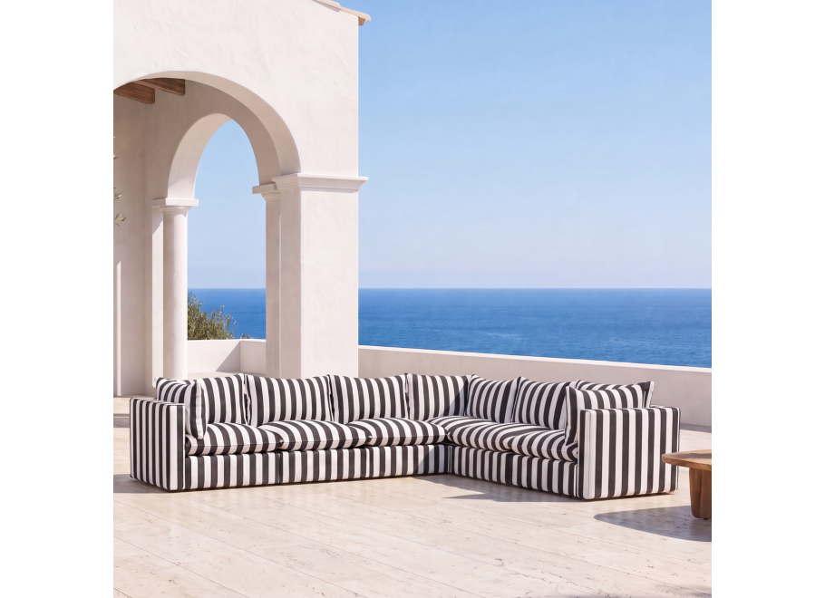 Modułowy narożnik Marvella 8 czarno-biała sofa do ogrodu i na taras