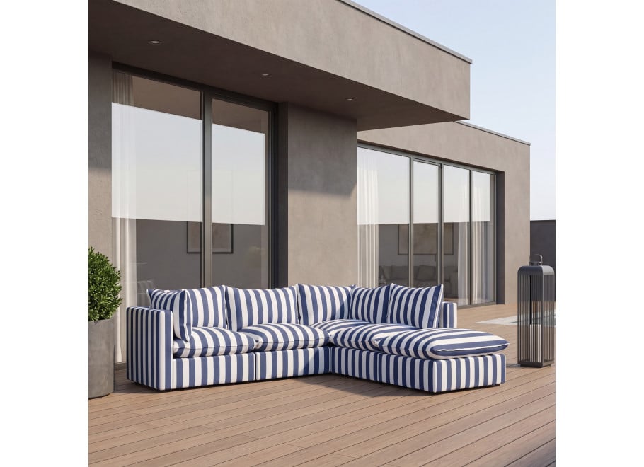 Niebieska sofa ogrodowa Marvella 10 w paski - Modułowy narożnik Outdoor