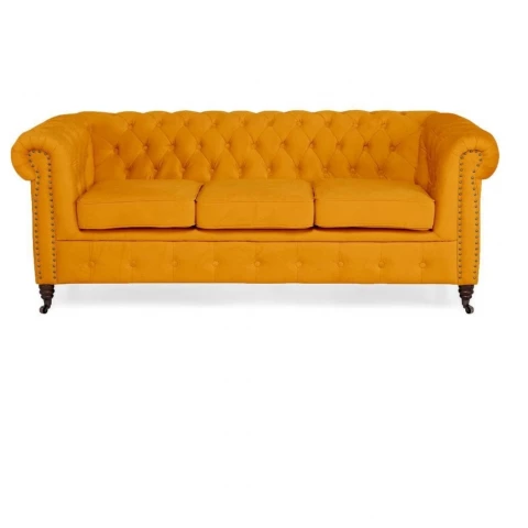 Sofa trzyosobowa z funkcją spania pikowana Chesterfield VINCENT
