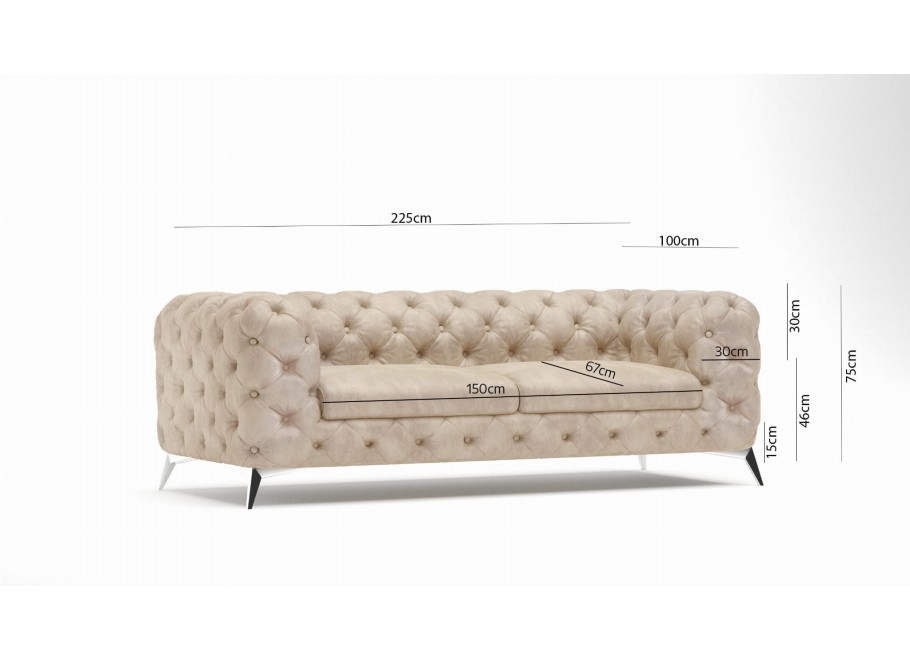 Zestaw mebli pikowanych glamour Chesterfield 2,5+2+1 TEO w czarnej welurowej tkaninie Riviera 100 5