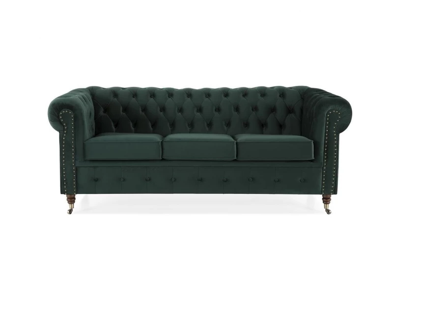 Sofa trzyosobowa z funkcją spania pikowana Chesterfield VINCENT