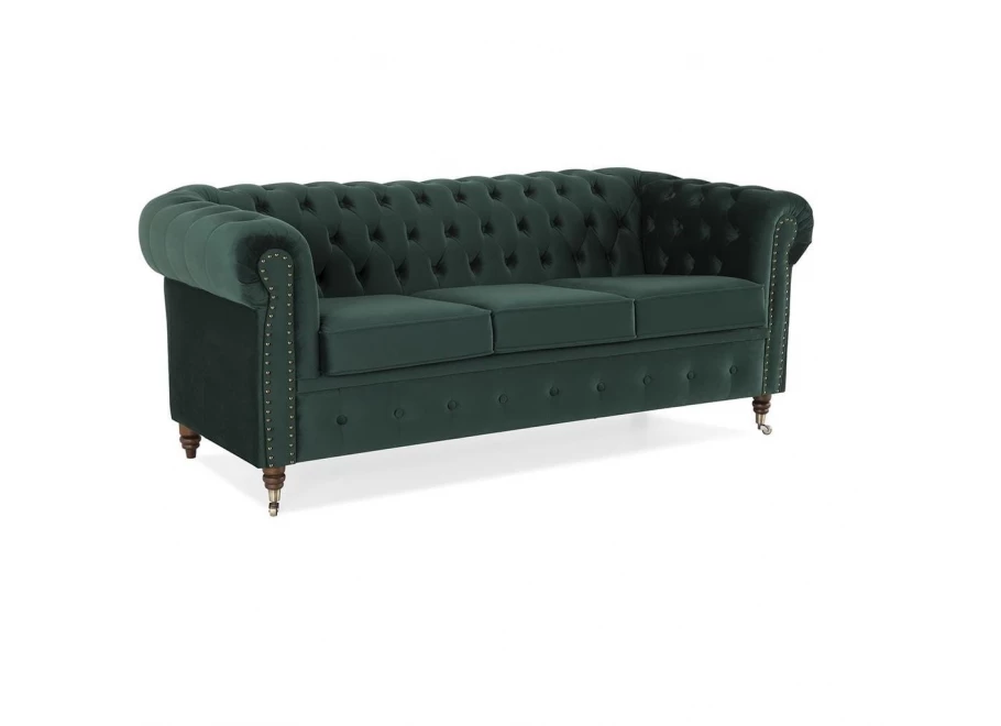 Sofa trzyosobowa z funkcją spania pikowana Chesterfield VINCENT