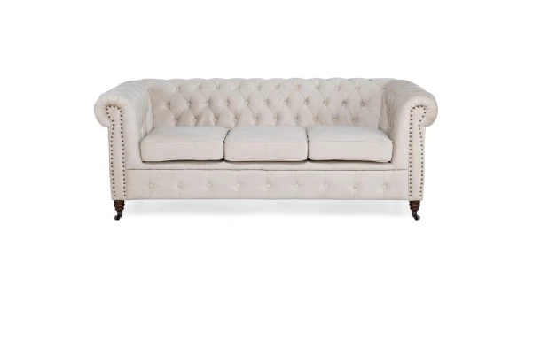Sofa trzyosobowa z funkcją spania pikowana Chesterfield VINCENT - design i funkcjonalnosc w parze