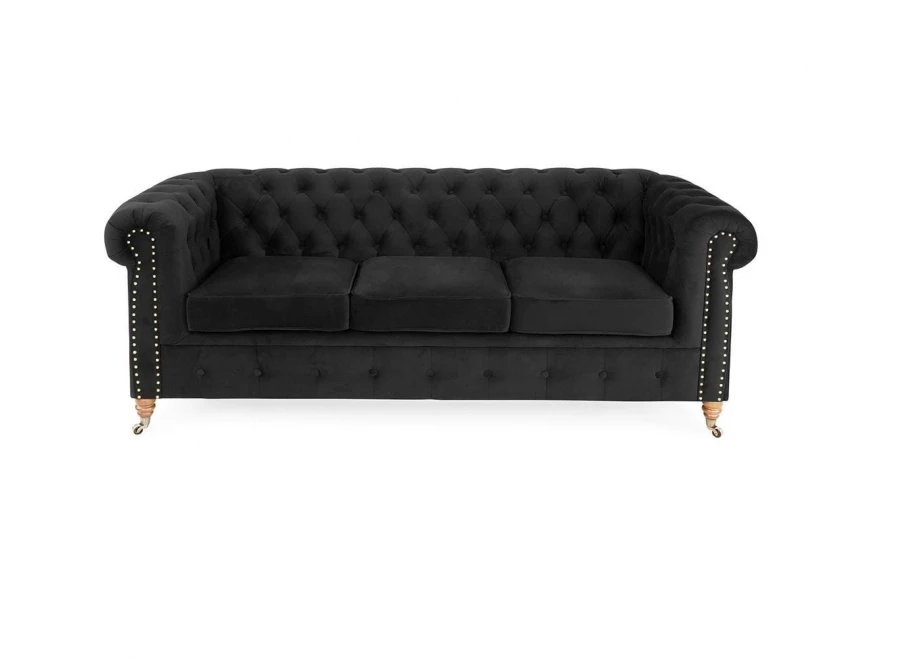 Sofa trzyosobowa z funkcją spania pikowana Chesterfield VINCENT