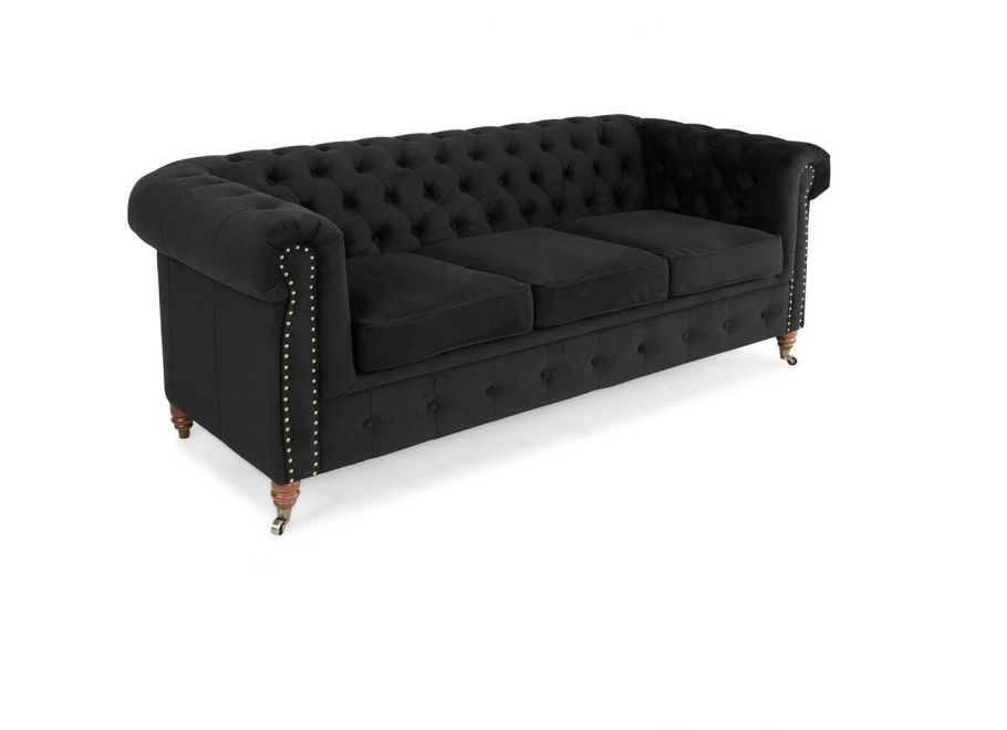 Sofa trzyosobowa z funkcją spania pikowana Chesterfield VINCENT