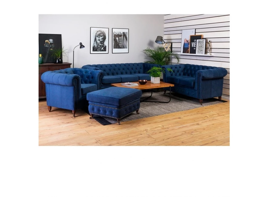 Sofa trzyosobowa z funkcją spania pikowana Chesterfield VINCENT
