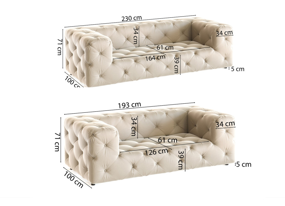 Zestaw mebli Chesterfield BENTLEY- 3+2+puf 130x65