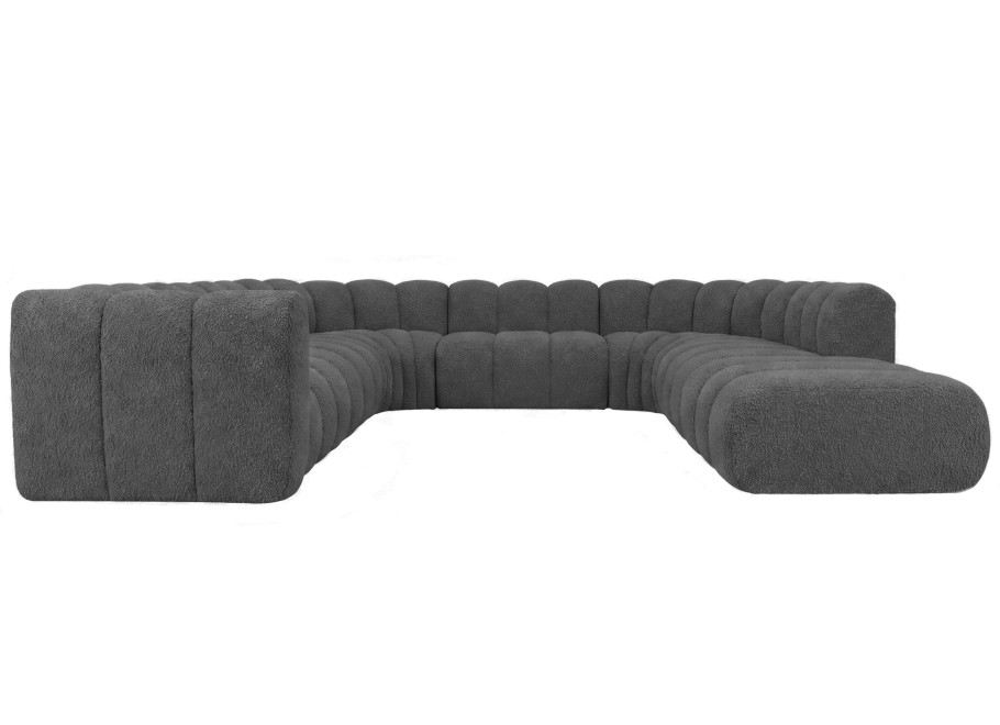 Stylowy narożnik Velis 8-osobowy modułowy w szarej tkaninie boucle 3