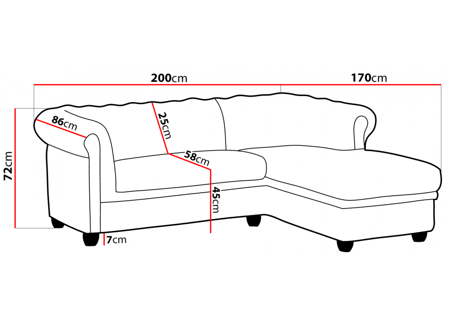 Narożnik czteroosobowy pikowany Chesterfield SYDNEY OT 18