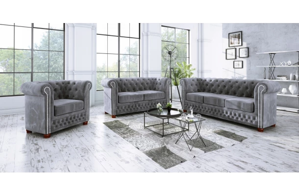 Narożnik pięciosobowy z funkcją spania pikowany glamour Chesterfield FELIX 2+E+2 - design i funkcjonalnosc w parze