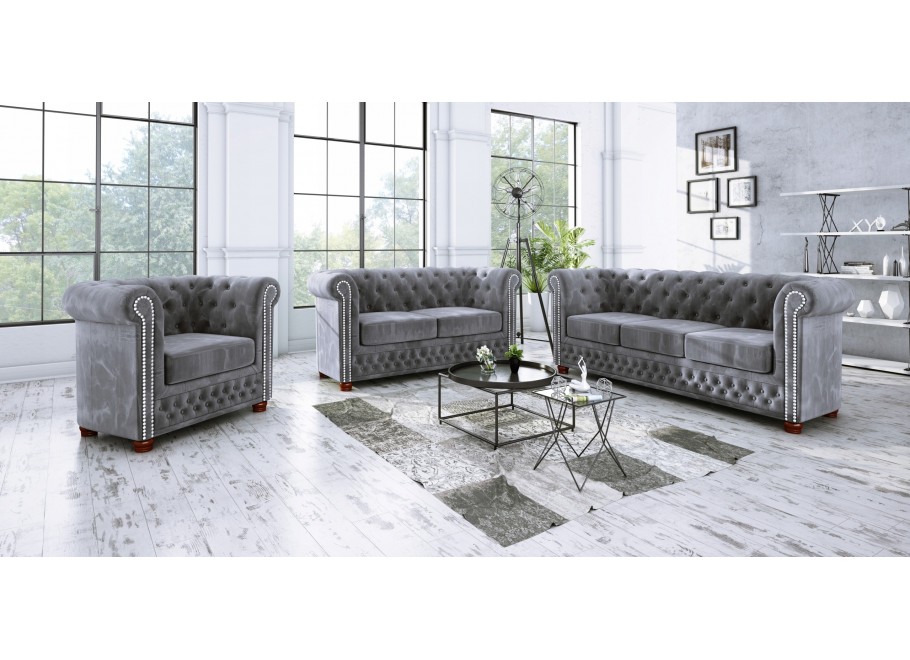 Narożnik pięciosobowy z funkcją spania pikowany glamour Chesterfield FELIX 2+E+2 3
