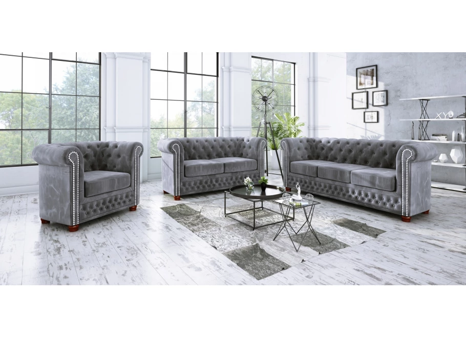 Narożnik pięciosobowy z funkcją spania pikowany glamour Chesterfield FELIX 2+E+2