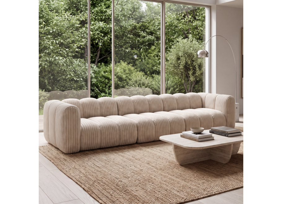 Luksusowa sofa modułowa Velis 4-osobowa w kolorze Ecru, sztruks