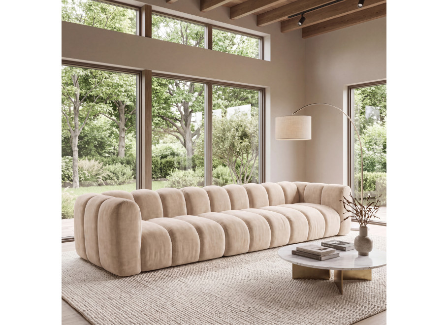 Ekskluzywna sofa Velis 4-osobowa w welurze, kremowa