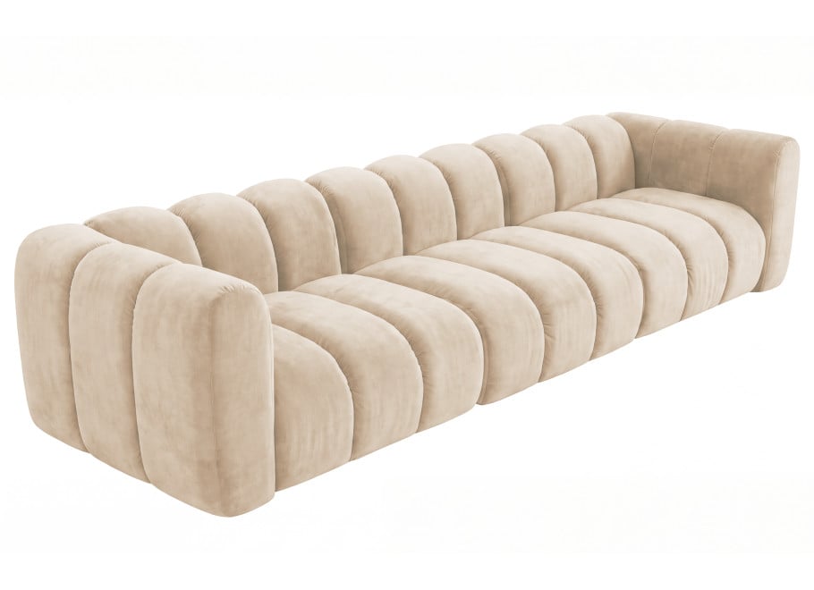 Ekskluzywna sofa Velis 4-osobowa w welurze, kremowa 2
