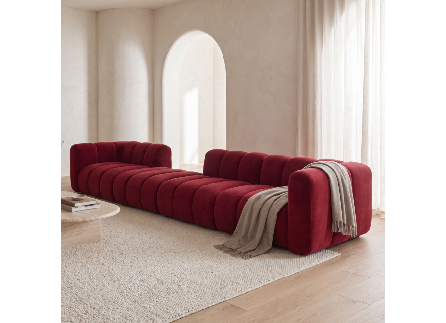 Luksusowa sofa modułowa Velis 6-osobowa w czerwonym welurze