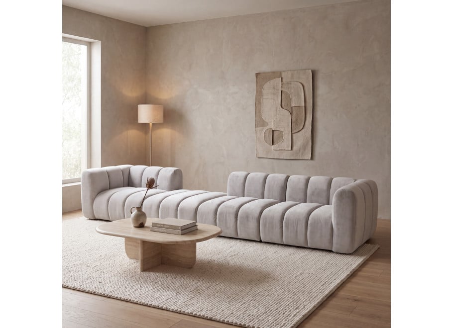 Komfortowa sofa modułowa Velis 6-osobowa w jasnoszarym welurze