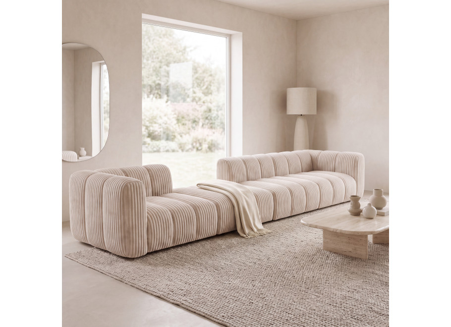 Nowoczesna sofa modułowa Velis 6-osobowa w kolorze Ecru, sztruks