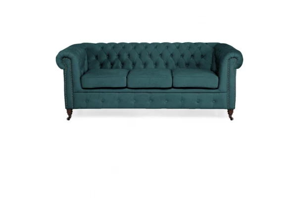 Sofa trzyosobowa z funkcją spania pikowana Chesterfield VINCENT - design i funkcjonalnosc w parze