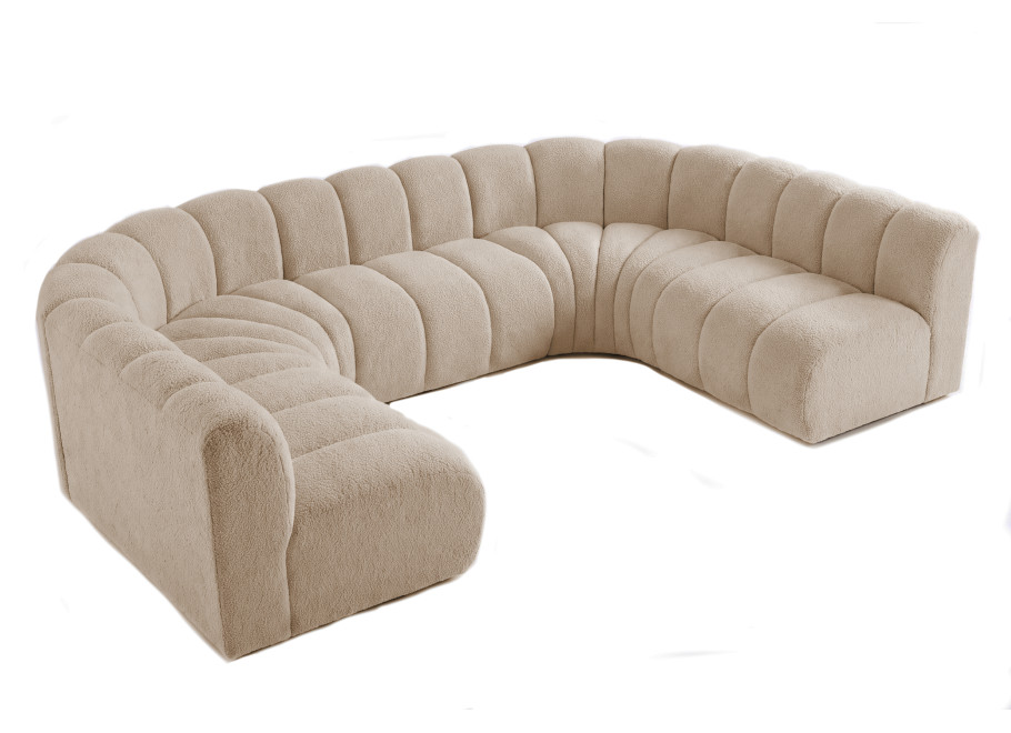 Wygodna 6-osobowa sofa Velis w kolorze beżowym, boucle 2