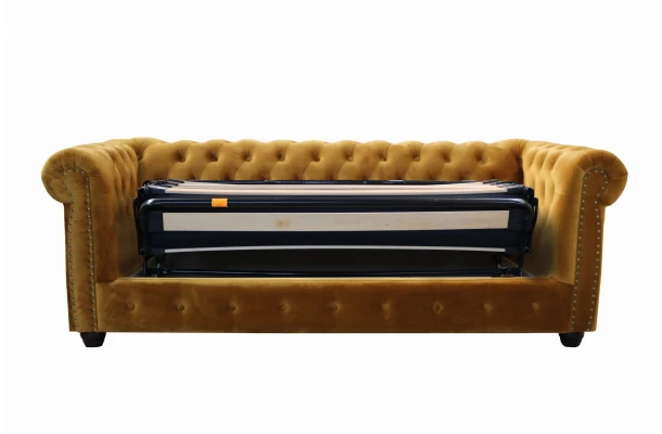 Sofa trzyosobowa z funkcją spania pikowana Chesterfield VINCENT - design i funkcjonalnosc w parze