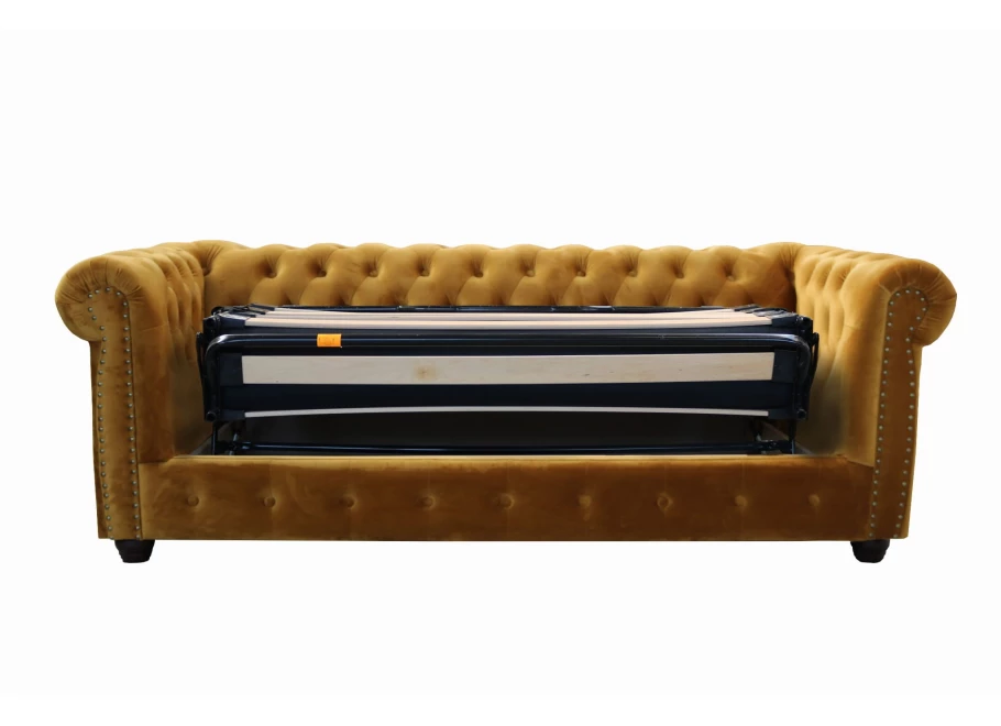 Sofa trzyosobowa z funkcją spania pikowana Chesterfield VINCENT