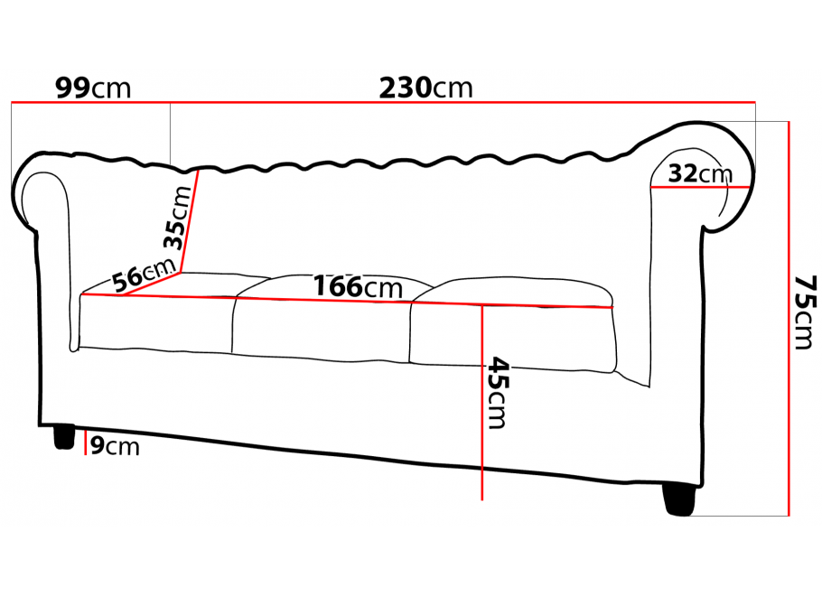 Sofa trzyosobowa z funkcja spania pikowana Chesterfield SOLARIS 3 19