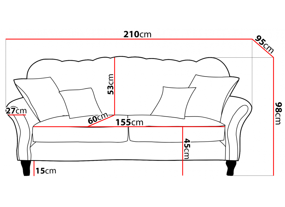 Sofa trzyosobowa pikowana glamour Chesterfield  BOGOTA 26