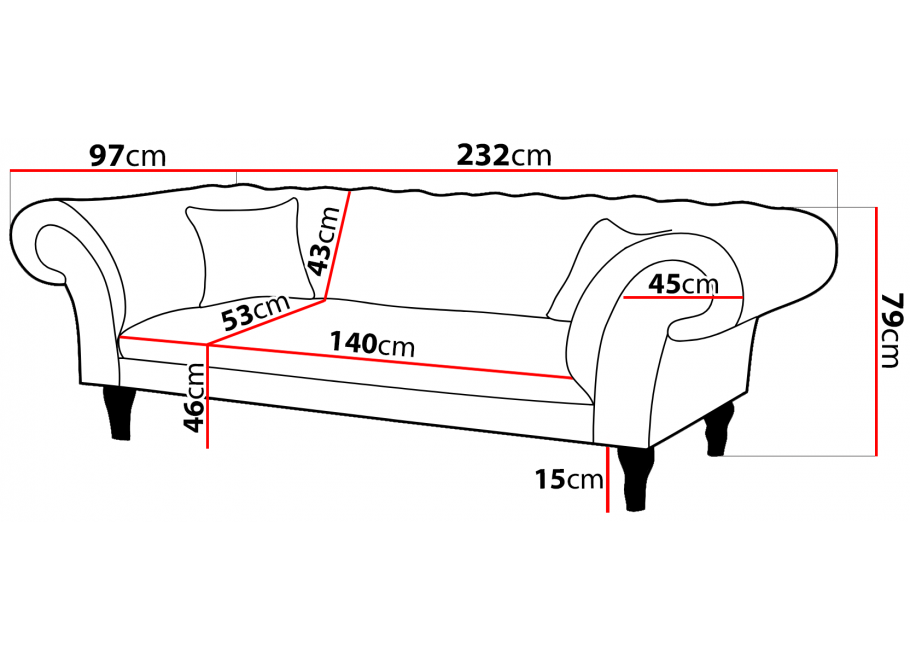 Sofa trzyosobowa pikowana Chesterfield PORTO 27