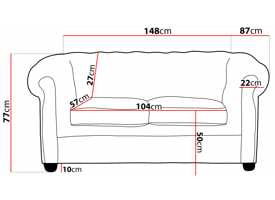 Sofa dwuosobowa z funkcją spania pikowana glamour Chesterfield VINCENT 22
