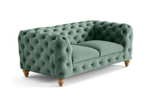 Sofa dwuosobowa pikowana TEO WOOD Chesterfield - nowoczesne