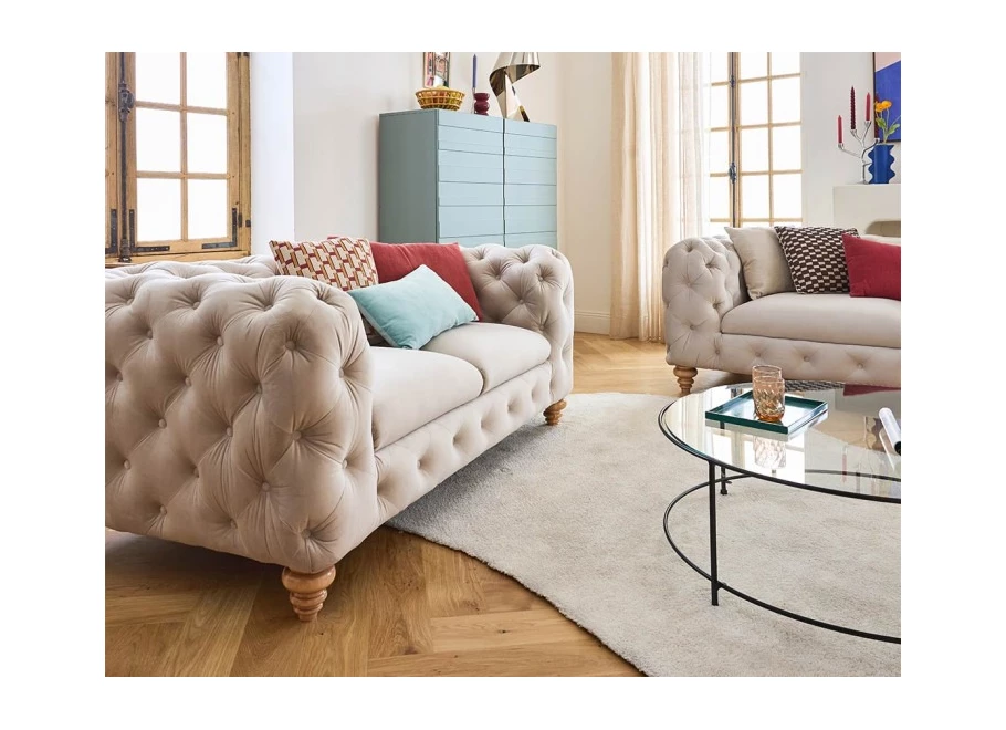Sofa dwuosobowa pikowana TEO WOOD Chesterfield