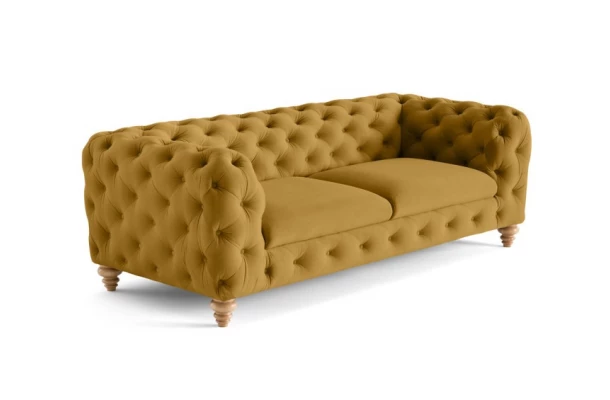Sofa trzyosobowa pikowana TEO WOOD Chesterfield - trzyosobowe