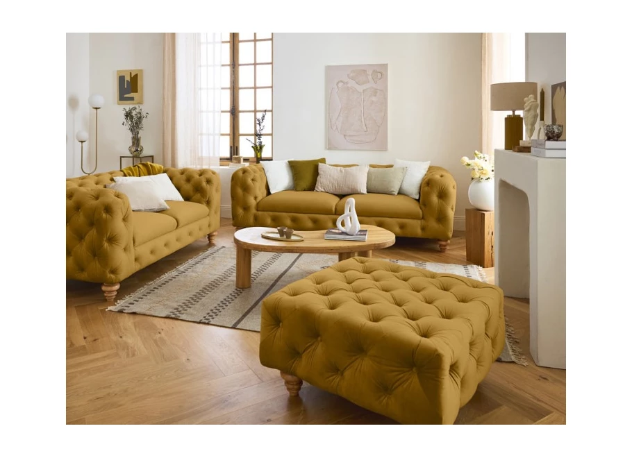Sofa trzyosobowa pikowana TEO WOOD Chesterfield